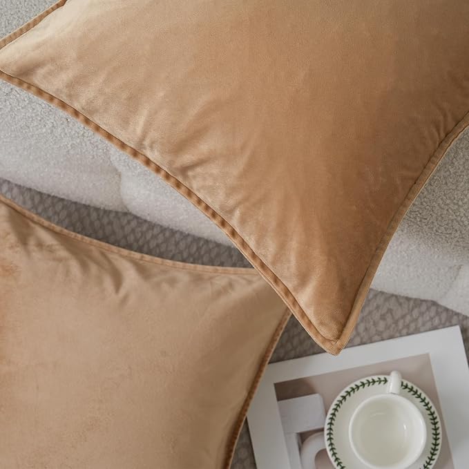 JIAHANNHA Velvet Khaki Throw Pillow Covers 16”x16”Pack of 2 Soft Decorative | Square Cushion Covers for Couch Sofa Bed Livingroom Car Home Decor,40x40Cm