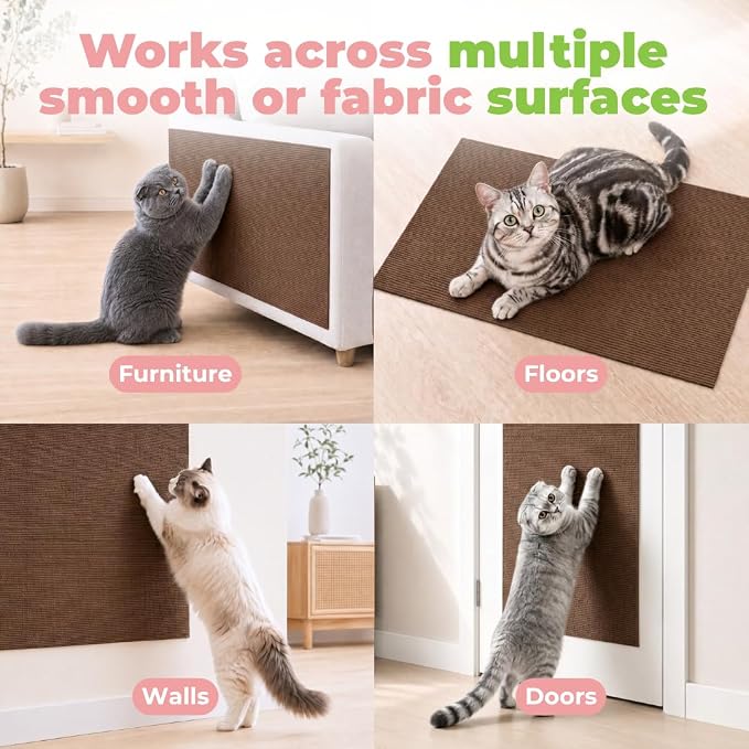 Catify Peel & Stick Cat Scratching Mat - Brown, L:78" | 78" x 15", Self-Adhesive Scratch Carpet, Furniture Protector for Couch, Sofa, Wall & Door, Indoor Kittens & Cats