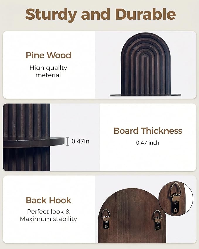 Bamworld Boho Wall Decor Plant Wall Shelf Wood Plant Holder Walnut 2PCS | Mid Century Modern Decor Hanging Plant Shelf Wooden Floating Shelves for Home Bedroom Living Room Holding Planter Decoration