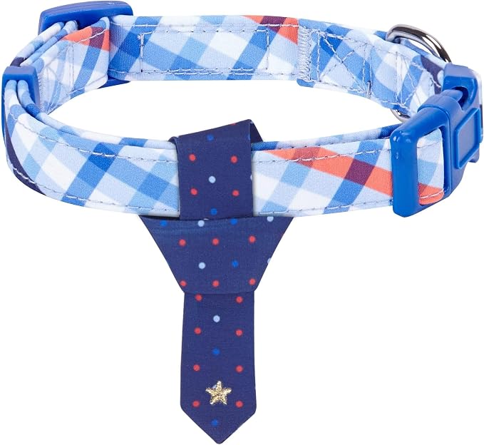 Blueberry Pet 4 Patterns Blue Hue Scottish Plaid Style Adjustable Tie Dog Collar, Small, Neck 12"-16"