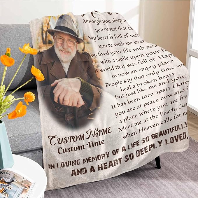 Custom Memorial Blanket with Photo - Sympathy Gift for Loss of Loved One