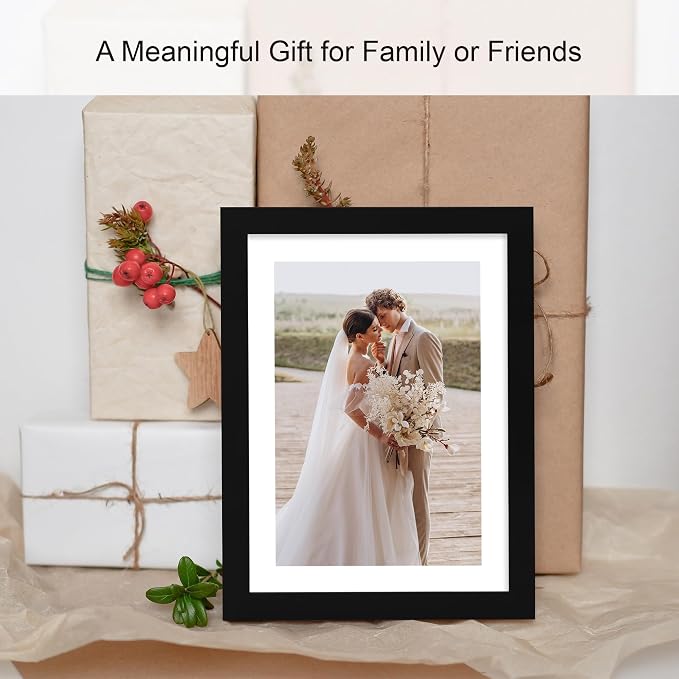 Hongkee 6x6 Picture Frame Set of 4, Made of Real Glass and Black Wooden Frame - Display Picture 4x4 with Mat or 6 x 6 Without Mat, 6x6 Photo for Wall or Tabletop