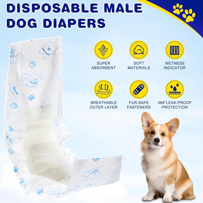 50 Count Disposable Dog Diapers Male with Wetness Indicator(Medium) | Dog Belly Band Belly Bands for Male Dogs Male Dog Wraps,Super Absorbent Leak-Proof Fit for Incontinence Marking
