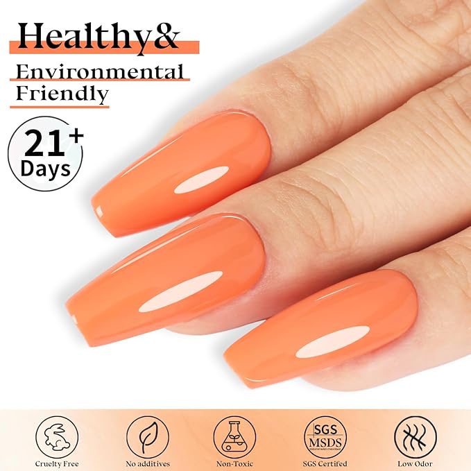 Orange Gel Nail Polish - 15ml Vibrant Light Orange Nail Polish, Self-Leveling Chip-Resistant Formula Lasts 28+ Days, All-Season Wear