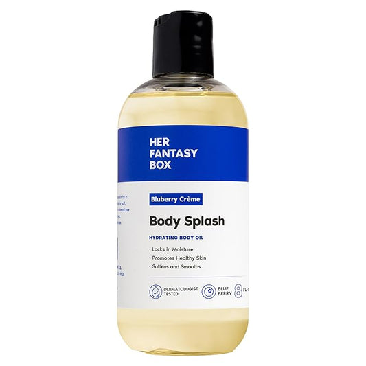 Her Fantasy Box | Body Splash Blueberry Crème Fragrance Oil – Fruity Creamy Berry Scent with Vanilla Sugar & Citrus Notes, Lightweight Hydrating Body Oil, Vegan & Cruelty Free