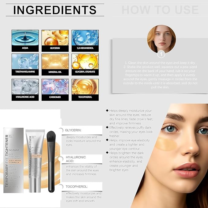 EYES Perfection Tightener - Instant Firming Primer with Hyaluronic Acid & Vitamin E, Easy-Wear Formula for Ultimate Lift & Smooth Finish, Hydrates & Refreshes Tired 0.67oz（1pc）