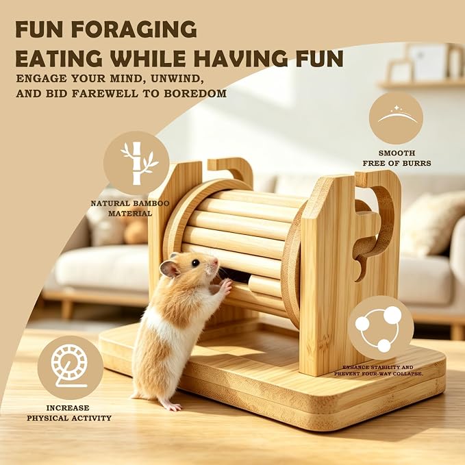 Hamster Foraging Wheel Toys, Bamboo Enrichment Feeder Toy