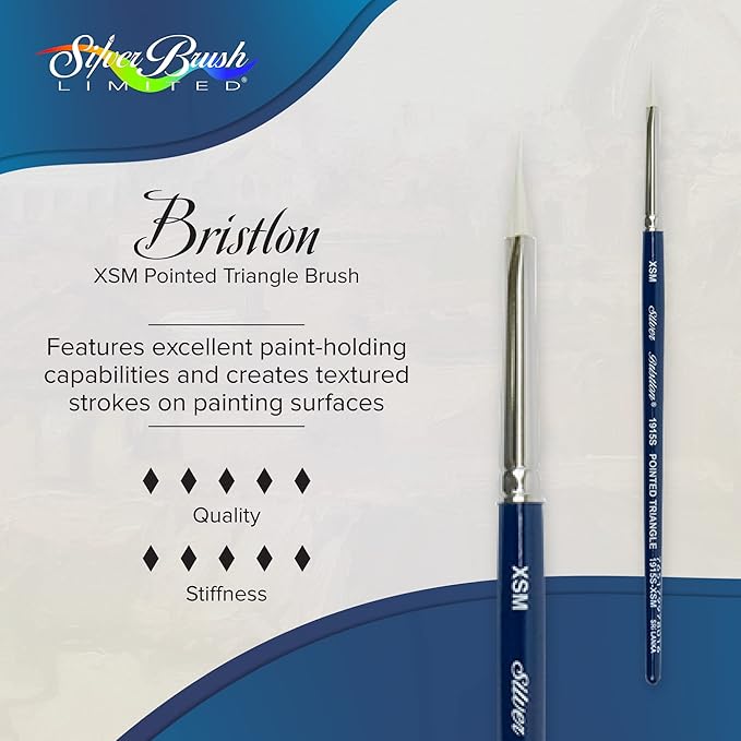 Silver Brush Limited 1915SXSM Bristlon Pointed Triangle Brush for Acrylic and Oil Paintings, Size X-Small, Short Handle