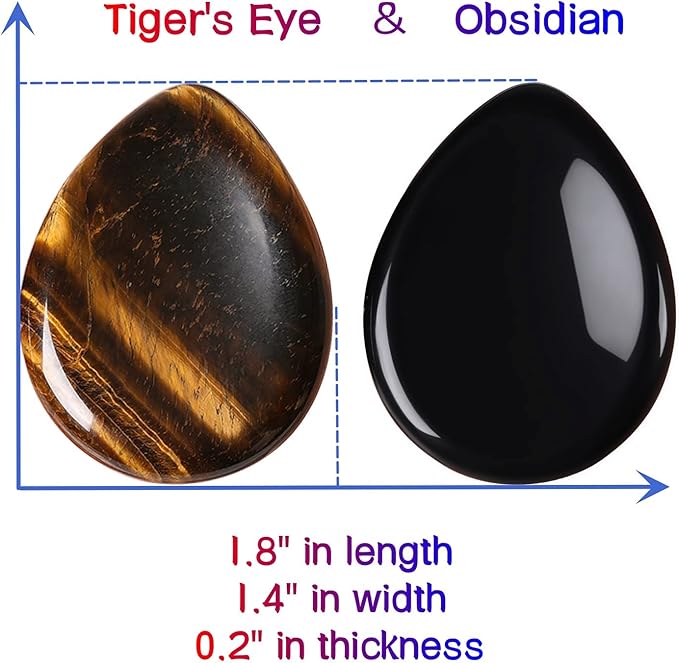 QINJIEJIE 2PCS Worry Stone for Anxiety Tiger's Eye Obsidian Healing Crystals Sets Hand Carved Thumb Stones Pocket Gemstones Meditation Crystal Reiki Relax Palm Stone Anxiety Relief Items
