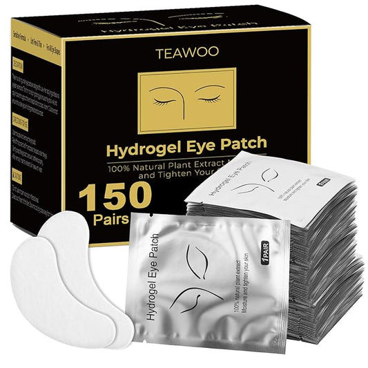 TEAWOO 150 Pairs Hydrogel Under Eye Patches, Eye Pads for Eyelash Extension/Eyelash Tinting, Eyelash Extension Supplies Infused with Natural Aloe Vera
