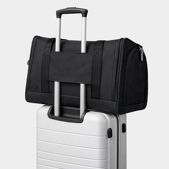 Airline-Approved Pet Carrier with Expandable Pop-Up Mesh Window, Waterproof Bottom & Plush Washable Pad (Black)