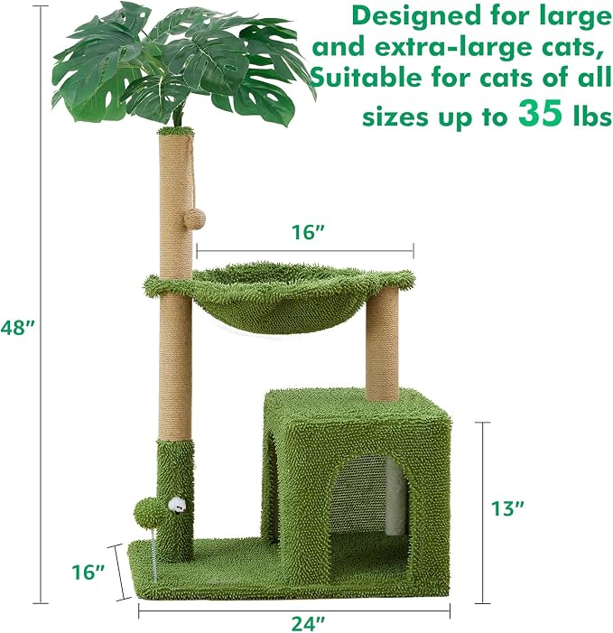 Large Cat Tree for Indoor Cats, Multi-Functional Comfy Cat Bed-48in Tall Cat Tower with Scratching Post, Cozy Hammock for Kittens and Adult Cats, Cute Condo with Toy