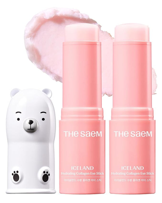 THESAEM Iceland Hydrating Collagen Eye Stick 0.38 oz 2 Pack - Anti-wrinkle Moisturizing Eye Balm for Saggy Skin – Under Eye Treatment - Balm to Smooth Skin Texture - Rose Scent