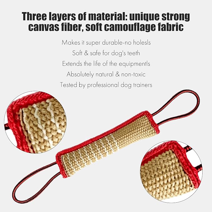 Tug Toy with 2 Strong Handles, Durable Pillow Pull Toy for Aggressive Chewers, Interactive Bite Training Tug of War Toy for Puppies and Medium to Large Dogs (Red-Edged Hemp Rope)