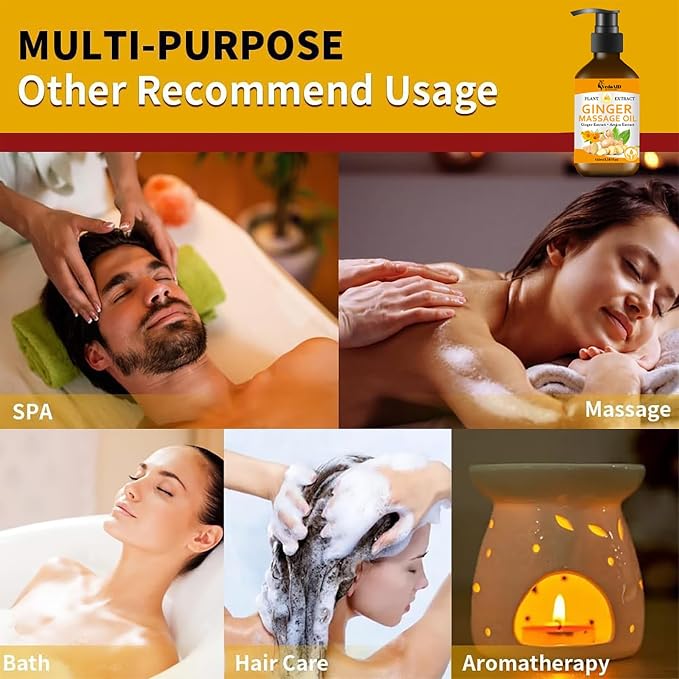 Ginger Massage Oil for Lymphatic Drainage, Sore Muscle Relief, and Massage Therapy, Ginger Oil with Arnica Extract & Vitamin E for Relax, Warm, and Soothing Body Massage, Perfect SPA Massage Oil (3pc)