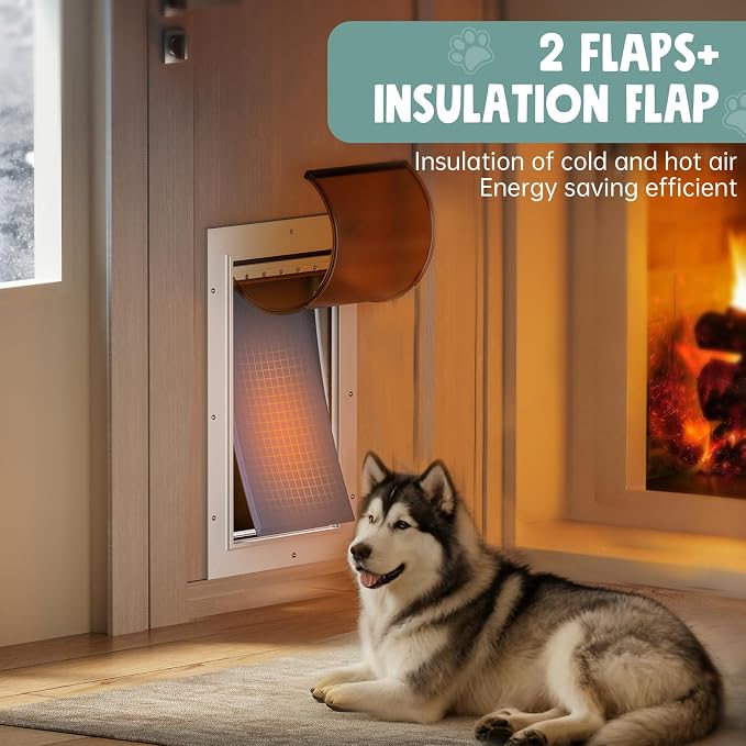 3-Flap XL Dog Door for Door, All Aluminum Doggy Door for Exterior | Insulated Flap, Thermal Insulation, Energy Efficient, Durable Rust Resistant, Closing Panel, Safety Locks, Pets Up to 220lb
