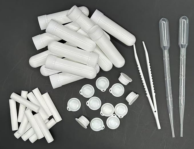 12 Sets Essential Oil Aromatherapy Tubes Inhaler Sticks Blank Nasal Inhalers(12 Complete Sticks) + 2 Polyethylene Pipette Droppers+1Plastic Tweezers