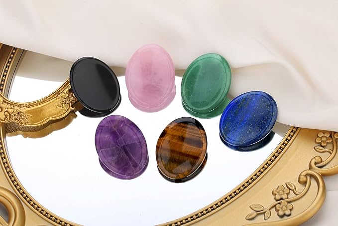 QINJIEJIE 2PCS Thumb Worry Stone for Anxiety Healing Crystals Amethyst Black Obsidian Hand Carved Oval Palm Pocket Stones Meditation Crystal Reiki Relax Stone Anxiety Relief Items Gifts for Women