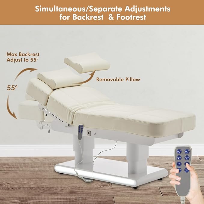 Artist hand 3 Motor Full Electric Spa Facial Beauty Bed Tattoo Medical Treatment Table Aesthetic Chair with Thermal Heated & Armrest for Salon Esthetician Doctor Podiatry