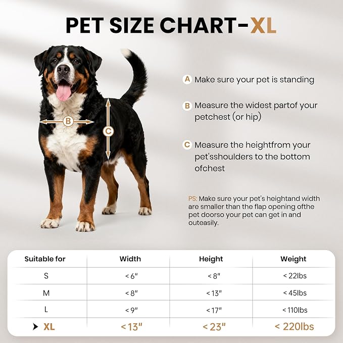 Aluminum XL Dog Door for Exterior Door, Heavy Duty Pet Door with 2 Flaps | Aluminum Alloy Frame, Upgraded Magnetic Flaps, Thermal Insulation, Energy Efficient, Sliding Lock Panel, Pets Up to 220Lb