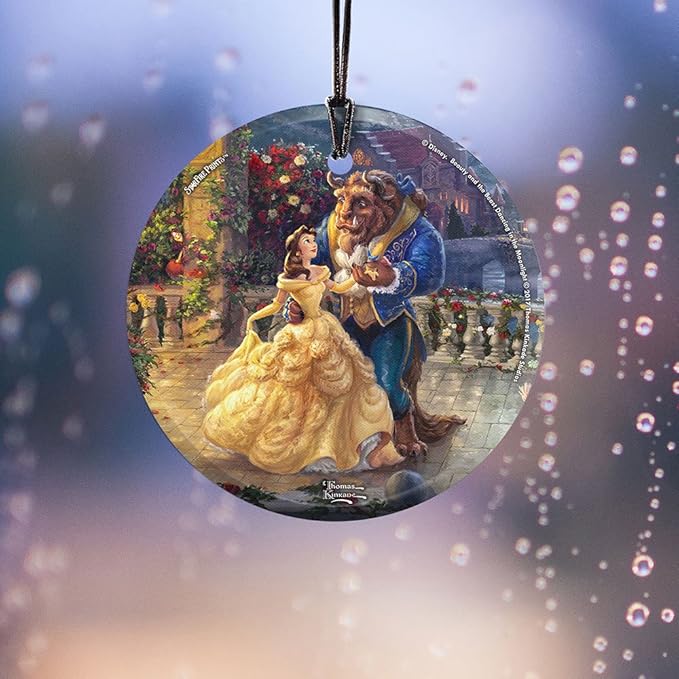 Thomas Kinkade Disney Dancing in The Moonlight Beauty and The Beast 3.5” Starfire Prints Hanging Glass Print Accessory SPCIR737