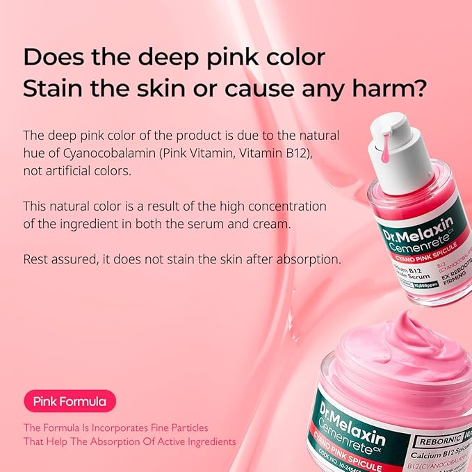 Dr.Melaxin Cyano Pink Spicule Cream with Calcium & Vitamin B12, Spicule Treatment for Dark Circles & Fine Lines, Niacinamide for Hydrating & Firming, 1.69 fl.oz