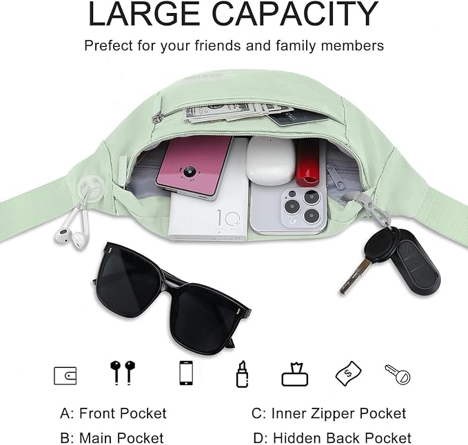 MAXTOP Large Crossbody Fanny Pack with 4-Zipper Pockets,Gifts for Enjoy Sports Festival Workout Traveling Running Casual Hands-Free Wallets Waist Pack Phone Bag Carrying All Phones