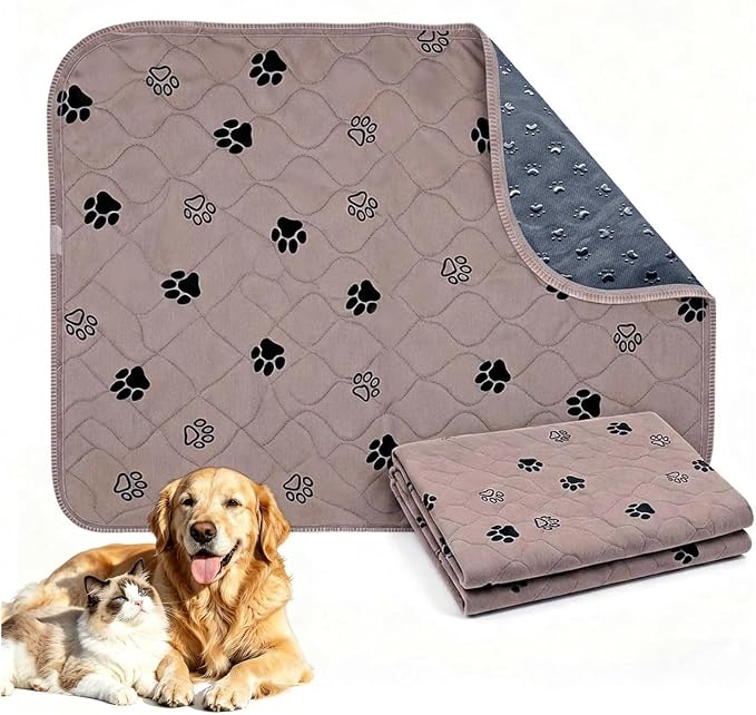 Puppy Pee Pads with Pheromones,Washable and Reusable Pee Pads for Dogs,Waterproof and Leak-Proof,Non-Slip Base Training Pads Suitable for Home,Travel and Dog Crates(Brown Paw,L:35.4*31.5in)