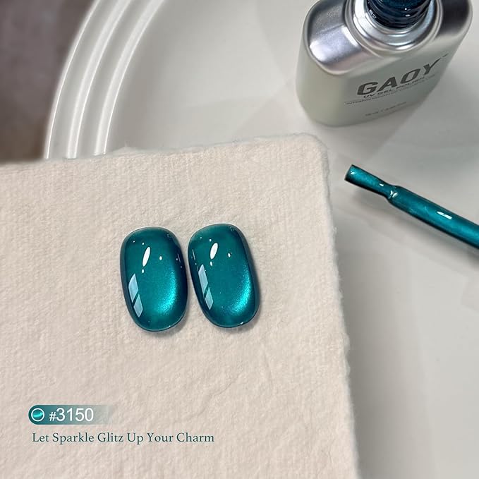 GAOY Jelly Blue Cat Eye Gel Nail Polish, 16ml Glitter Holographic Nail Polish with Magnet, Reflective Translucent UV Gel, 3150 Hidden Lagoon