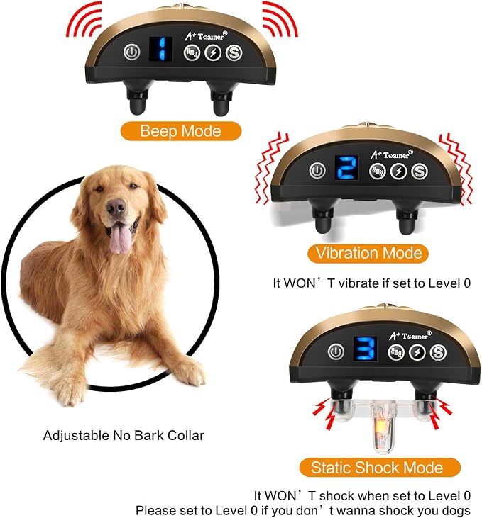 Smart Dog Bark Collar, Waterproof Dog Training Collar, 4 Stop Anti Barking Modes [Beep, Vibration, and Shock], Anti Bark Collar Rechargeable for Small/Medium/Large Dogs