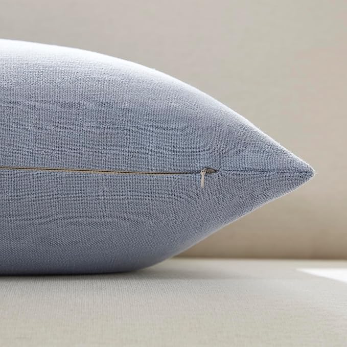 Meekio Set of 2 Dusty Blue Throw Pillow Covers 18x18, Modern Farmhouse Linen Blend Decorative Pillow Covers for Couch Sofa Bed, Neutral Home Decor