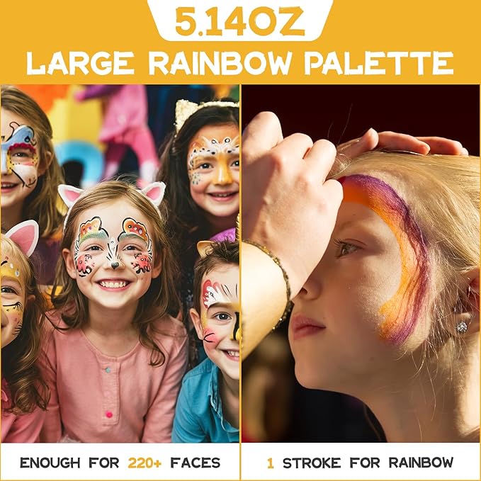 OPHIR 41 Colors Face Painting Kit Professional, 5.14 oz Water Based Face Painting Kit with 4 Face Paint Practice Boards, 10 Stencils, 6 Brushes, 2 Makeup Sponges & 2 DIY Gem Stickers for Halloween