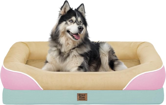 Orthopedic Washable XXL Dog Bed for Extra Large Dogs | Egg Crate Foam, 4-Sided Bolster Support, Waterproof Liner, Non-Slip Bottom, Removable Bolster Cover, 45 x 35 Inch