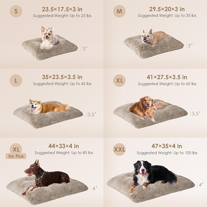 EHEYCIGA Fluffy Dog Crate Bed for Large Dogs, Plush Faux Fur Pad, Taupe | Calming Anti Anxiety Large Dog Crate Bed, Washable Soft Warm Mat with Non-Slip Bottom