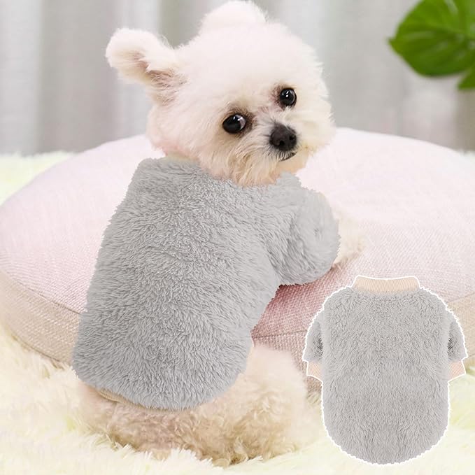2 Pieces Dog Sweater for Small Dogs Winter Warm Puppy Sweater Fleece Cute Dog Clothes for Dogs Like Chihuahua Yorkie Thick Pet Clothing (Light Grey, Blue, X-Small)