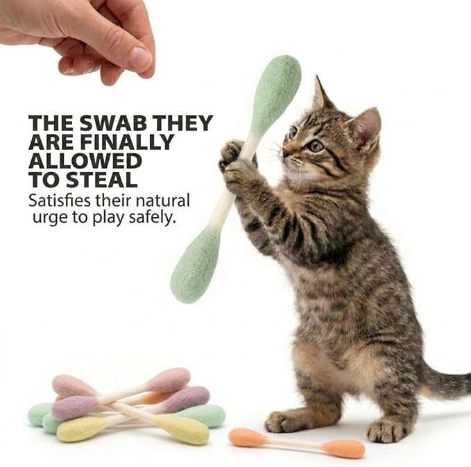 Glaciart One Swabs Cat Toys with Catnip - 6 Pk | Durable for Chew, Cute Cat Toys Interactive Kitty for Boredom, Exercise, & Play | Filled w/Organic Catnip for Anxiety & as Digestive Aid | Gift Idea