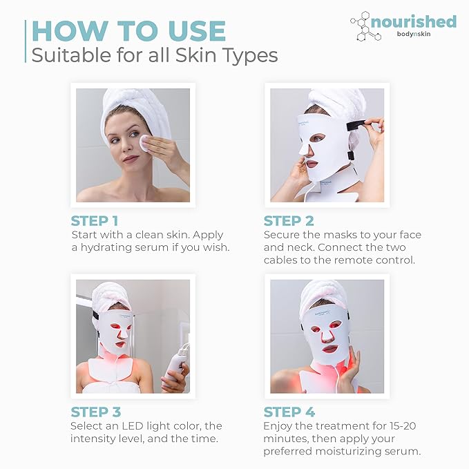 LED Light Therapy Face & Neck Mask - Facial Skin Care Device - 7 Colors Red & Blue - Rejuvenation, Anti-aging Product for Wrinkles
