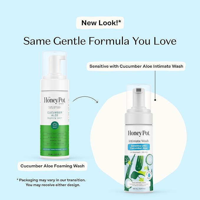 The Honey Pot Company - Feminine Wash - Sensitive w/Cucumber Aloe - pH Balanced, Herbal Infused Plant-Based Feminine Care for Sensitive Skin - Daily Intimate Cleanser for Women - 5.51 Fl Oz