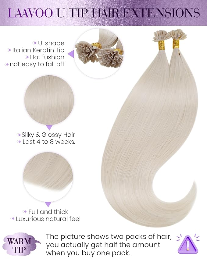 LaaVoo U Tip Hair Extensions Human Hair Platinum Blonde K Tip Hair Extensions Real Human Hair 14 Inch Blonde Remy 1g/1s 50g/pack