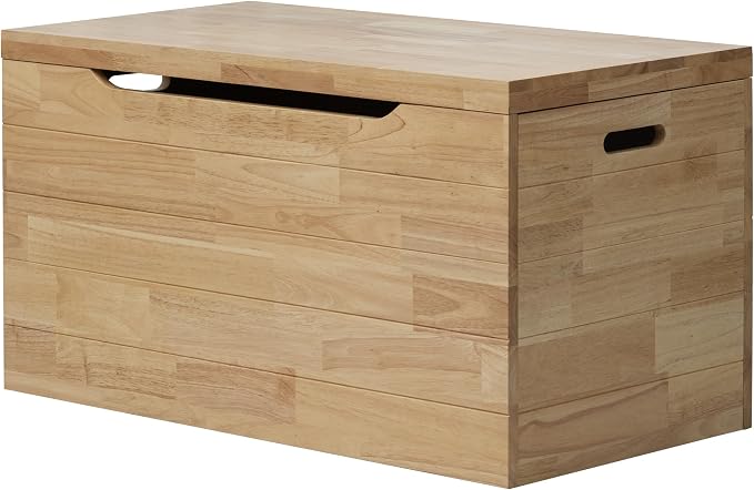 Solid Hardwood Storage Trunk, Natural, 35.5x18.63x19.5 | 2 Safety Hinges, Heavy-duty, Box, Rubberwood
