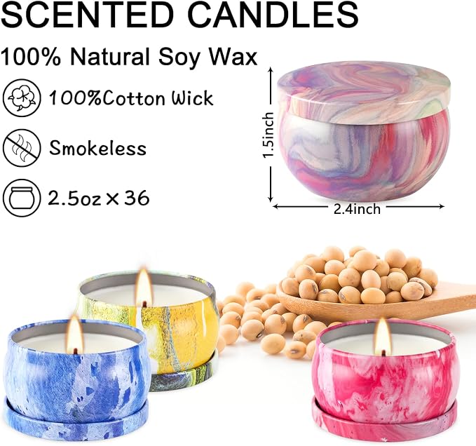 WPONSZU Scented Candles Gifts Set 24 Pack Soy Wax Travel Tin Jar Candles for Home 2.5 OZ jar Candles for Mom for Christmas, Birthday, Thanksgiving, Mother's Day