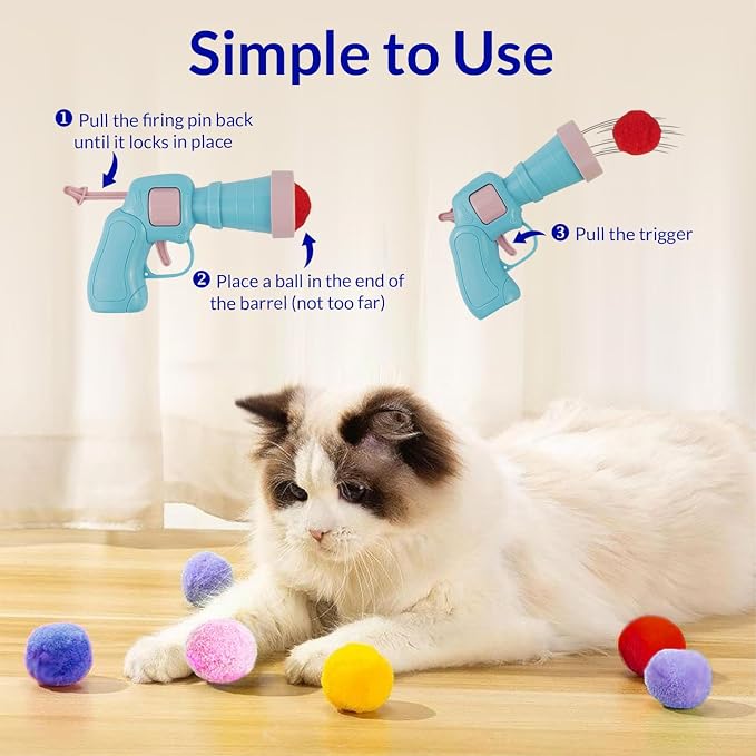 Pet Fit For Life Cat Ball Launcher - Interactive Cat Balls Toy, Medium Blue
