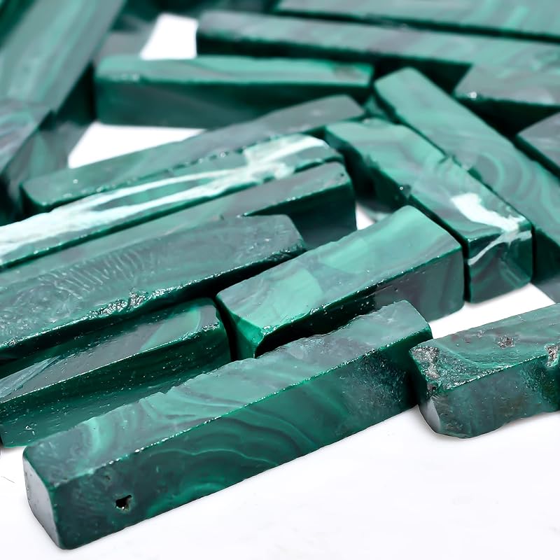 GEMKORA™ 50 carats Natural Malachite Gemstone Wholesale Flat Bars Lot, Jewelry Making Loose Gemstone, Polished Decor Specimen, DIY, Wire Wrapping, Healing Crystals, Bulk Gemstone Deal, 4 to 5pcs