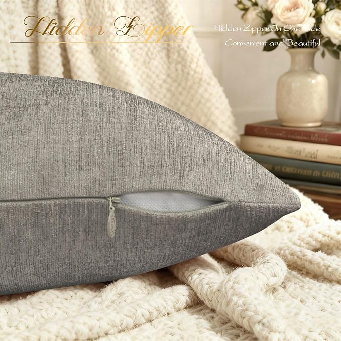 BRAWARM Throw Pillow Covers 20x20 Inches - Taupe Chenille Pillow Covers Pack of 2, Solid Dyed Soft Chenille Pillow Cases for Couch Sofa Bed Home Decoration