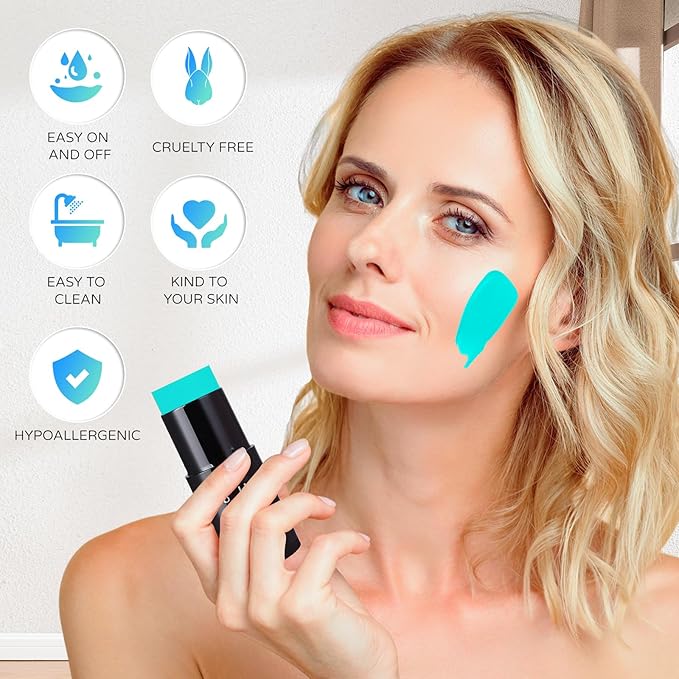 Go Ho Teal Face Body Paint Stick,Water Based Washable Face Paint Stick,Non-toxic Full-coverage Cream Teal Body Paint for Halloween Costumes Sally Mermaid Cosplay SFX Makeup
