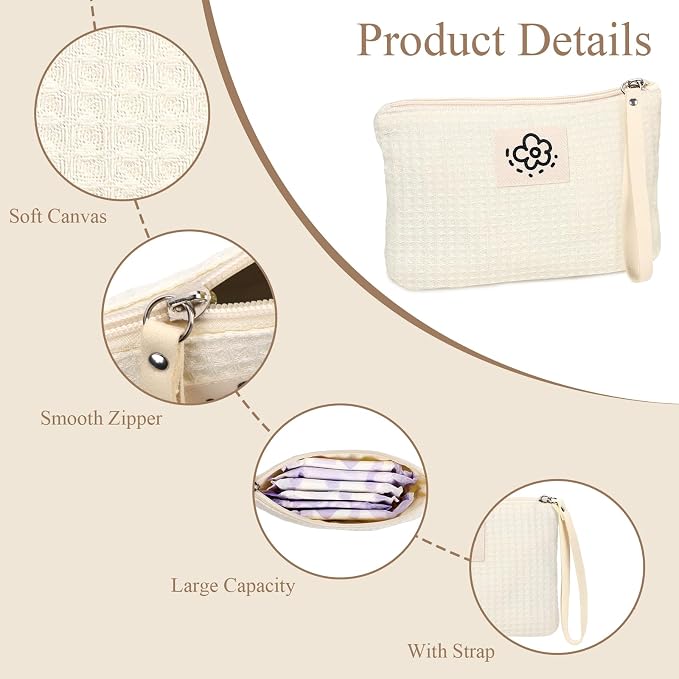 Waffle Canvas Period Pouch First Period Kit Bag Small Discreet Menstrual Cup Pad Pouch Cute Sanitary Napkin Storage Bag Tampon Holder Multi-purpose Feminine Bag Green