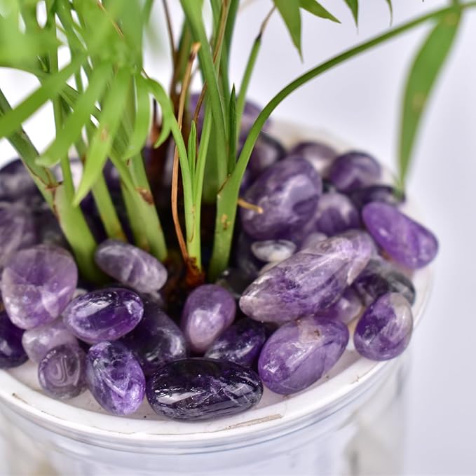 Polished Amethyst Crystal Chips Set, 0.4", 128 Pcs - Handpicked Tumbled Stones and Crystals Bulk for Healing, Reiki, Meditation, Witchcraft and Home Decor