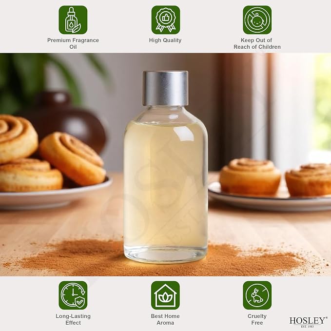 Hosley Diffuser Refill Set of 3 Cinnamon Roll Scented 85ml Each Aromatherapy Home Fragrance for Bathroom Shelf Décor, Room Décor, Office, Spa
