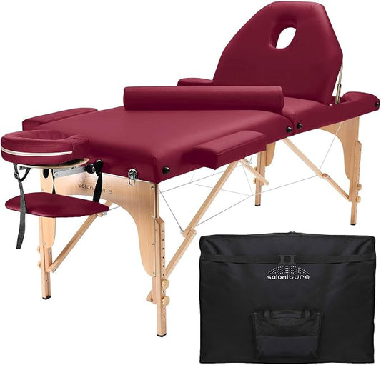 Saloniture Professional Portable Massage Table with Backrest - Burgundy