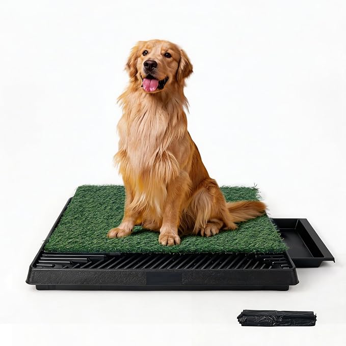 Pawise Dog Grass Pad with Tray, Artificial Turf PuppyPorch Potty Pad,20x25 | Indoor outdoor potty training, includes free garbage bags, 20x25 inches